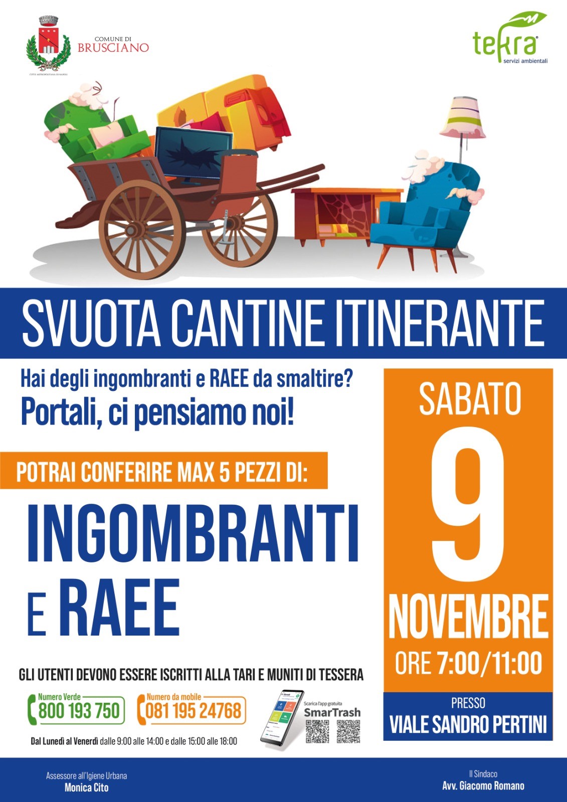 Svuota cantine sabato 9 Novembre - rifiuti ingombranti e RAEE